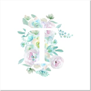 Botanical alphabet T green and purple flowers Posters and Art